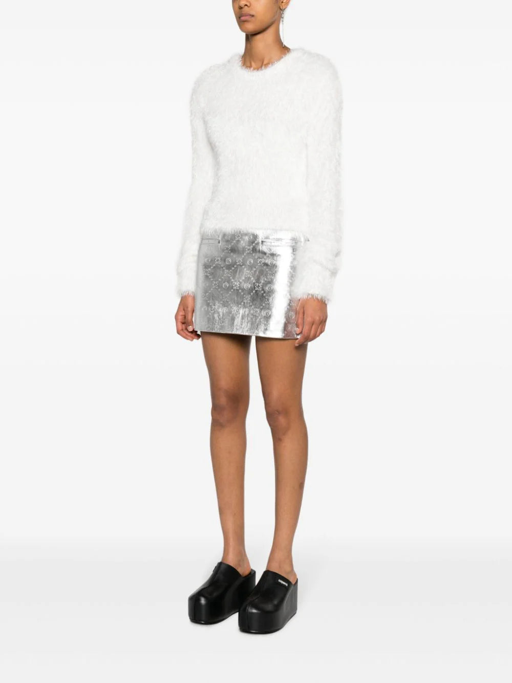 MARINE SERRE JUPE EN CUIR NAPPA ARGENT