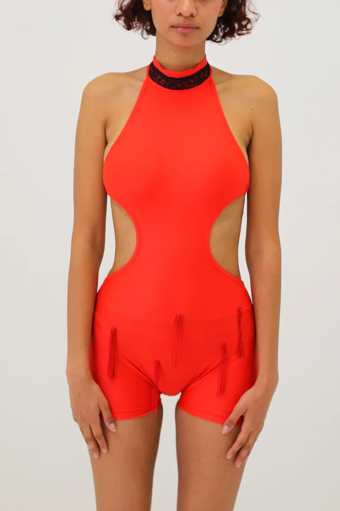 BACKLESS RED OVERALL