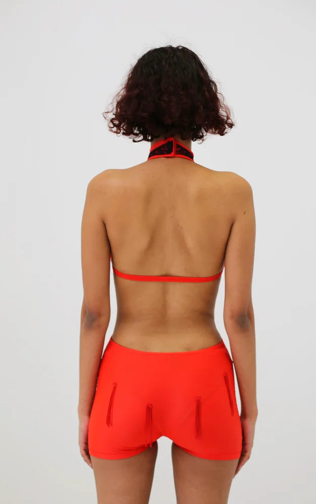BACKLESS RED OVERALL