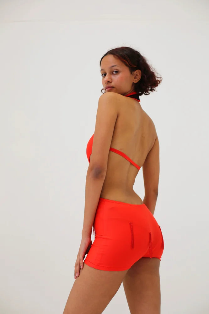BACKLESS RED OVERALL