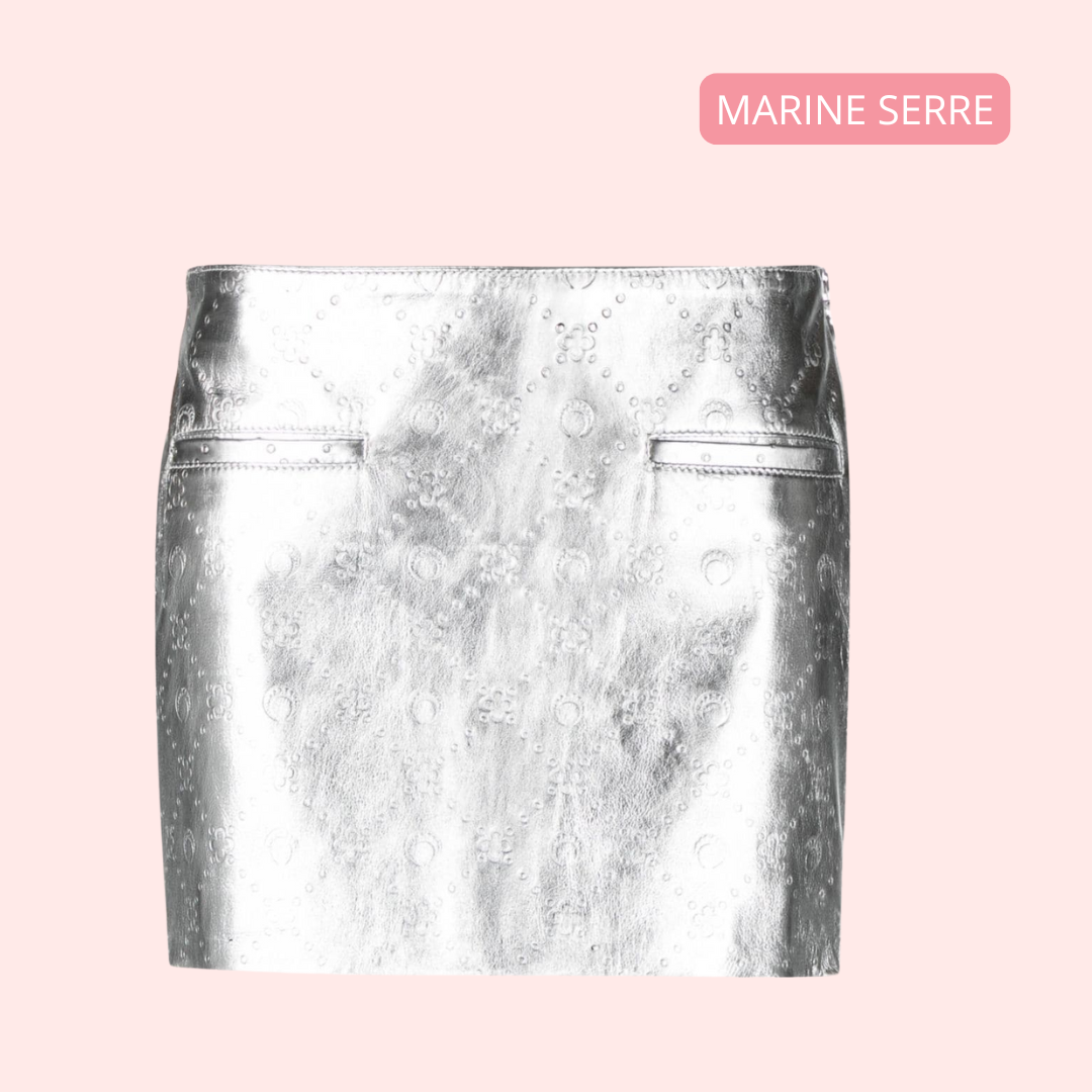 MARINE SERRE JUPE EN CUIR NAPPA ARGENT