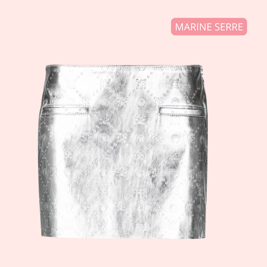 MARINE SERRE JUPE EN  CUIR NAPPA ARGENT